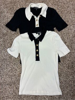 J. Crew Two-Pack Short Sleeve Ribbed Polo Tees in Black and White